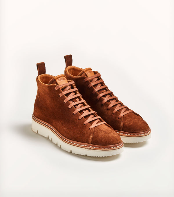 Sneaker alta T110 in suede sigaro - PreOrder